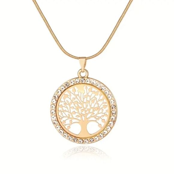 🔅🆕🔅Elegant 18k, S925 Plated Tree of Life Round Rhinestone Pendant Necklace🔅 - Picture 4 of 14